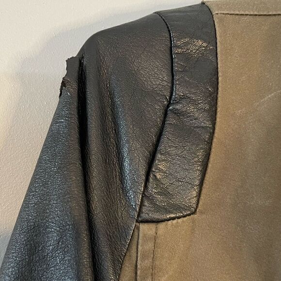 H&M Mixed Media Jacket Faux Leather & Army Green | SZ 2 - Picture 10 of 12